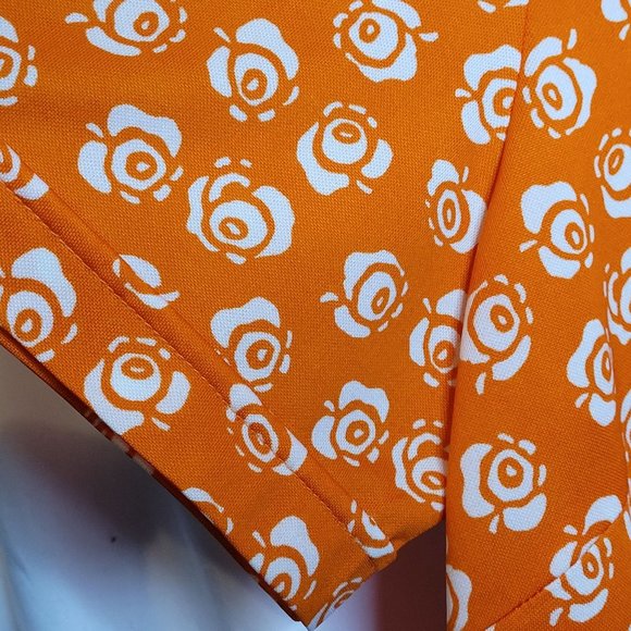 Vintage Floral Blouse Sears Perma Prest Orange White Polyester Tag Size 40 - Picture 3 of 5
